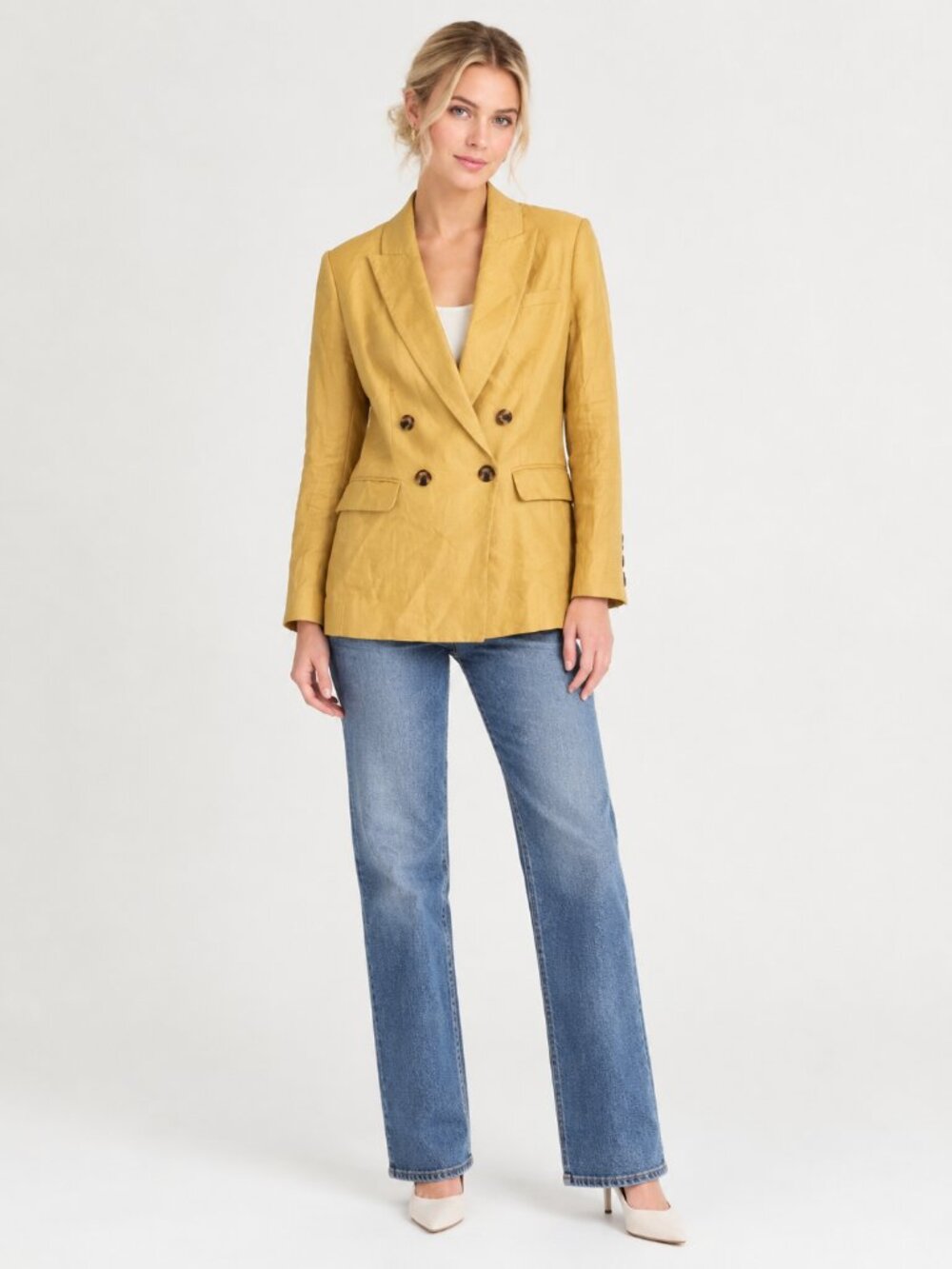 Elie Tahari Double-Breasted Peak Collar Blazer Mustard Yellow 4 #A4411